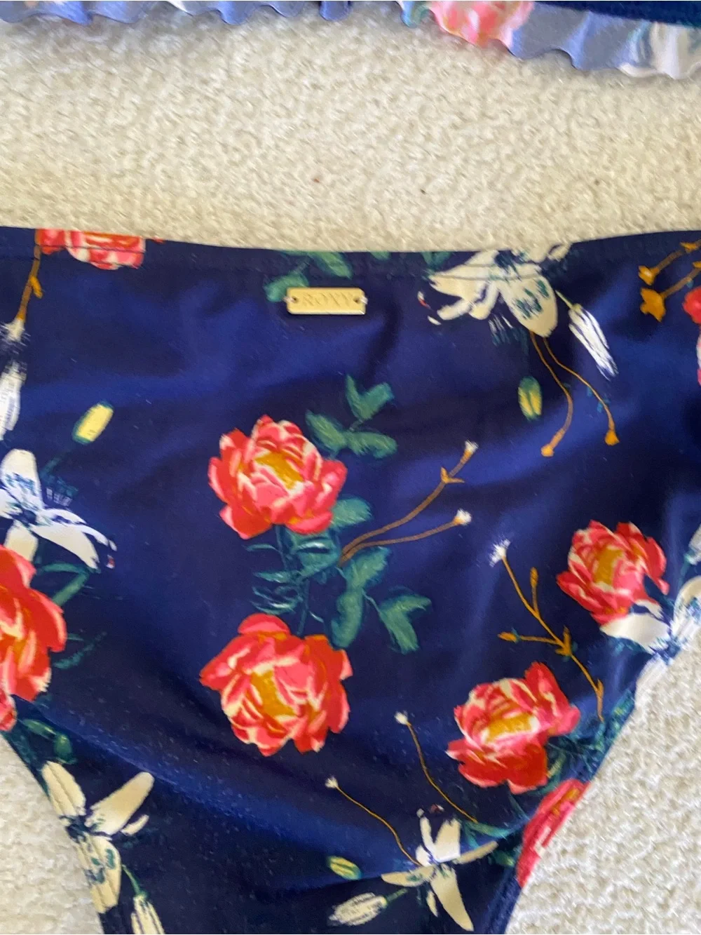 Roxy Navy Floral beach Bikini with Pink and Yellow Accents